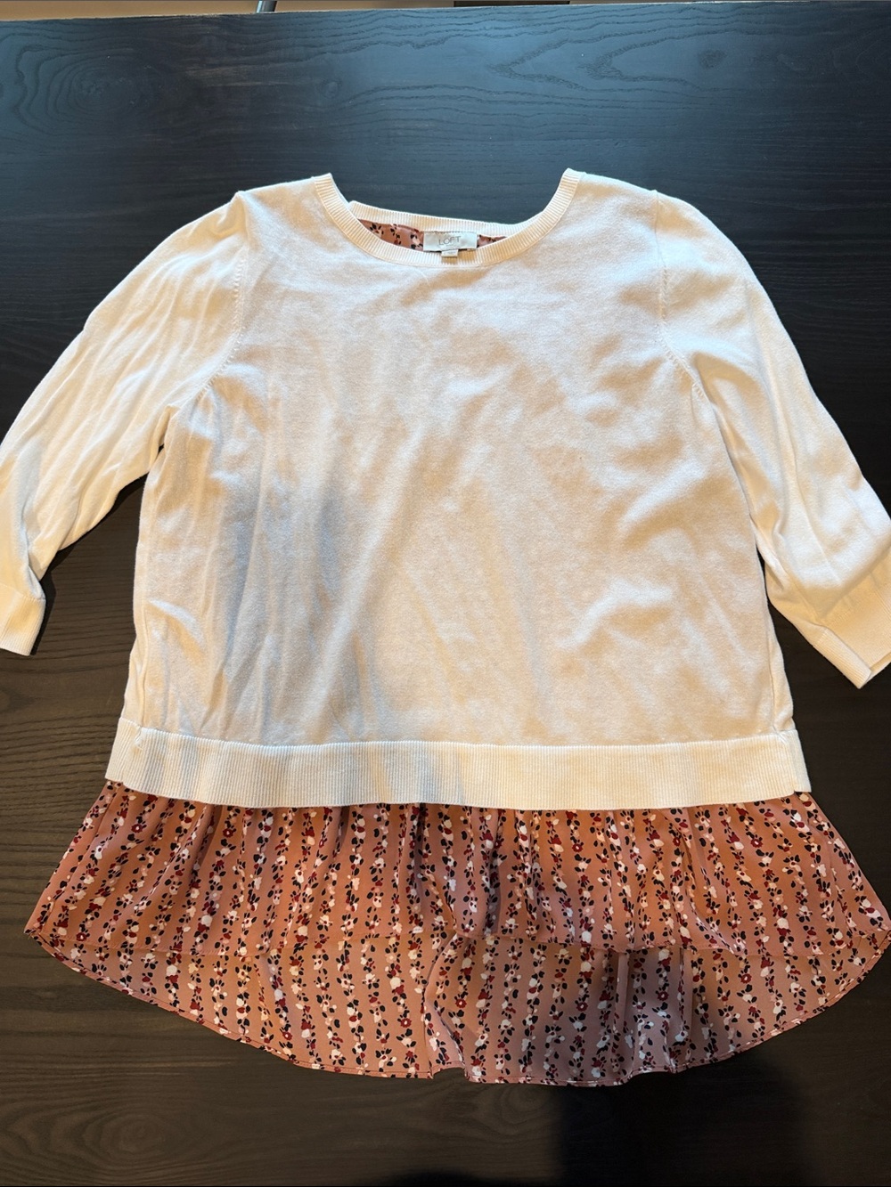 Women’s Loft Mixed Media Top with Pink Floral Hem